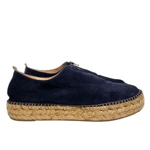 Eric Michael Serena Navy Blue Suede Espadrille Shoes Zip-Up Slip-Ons Size 41